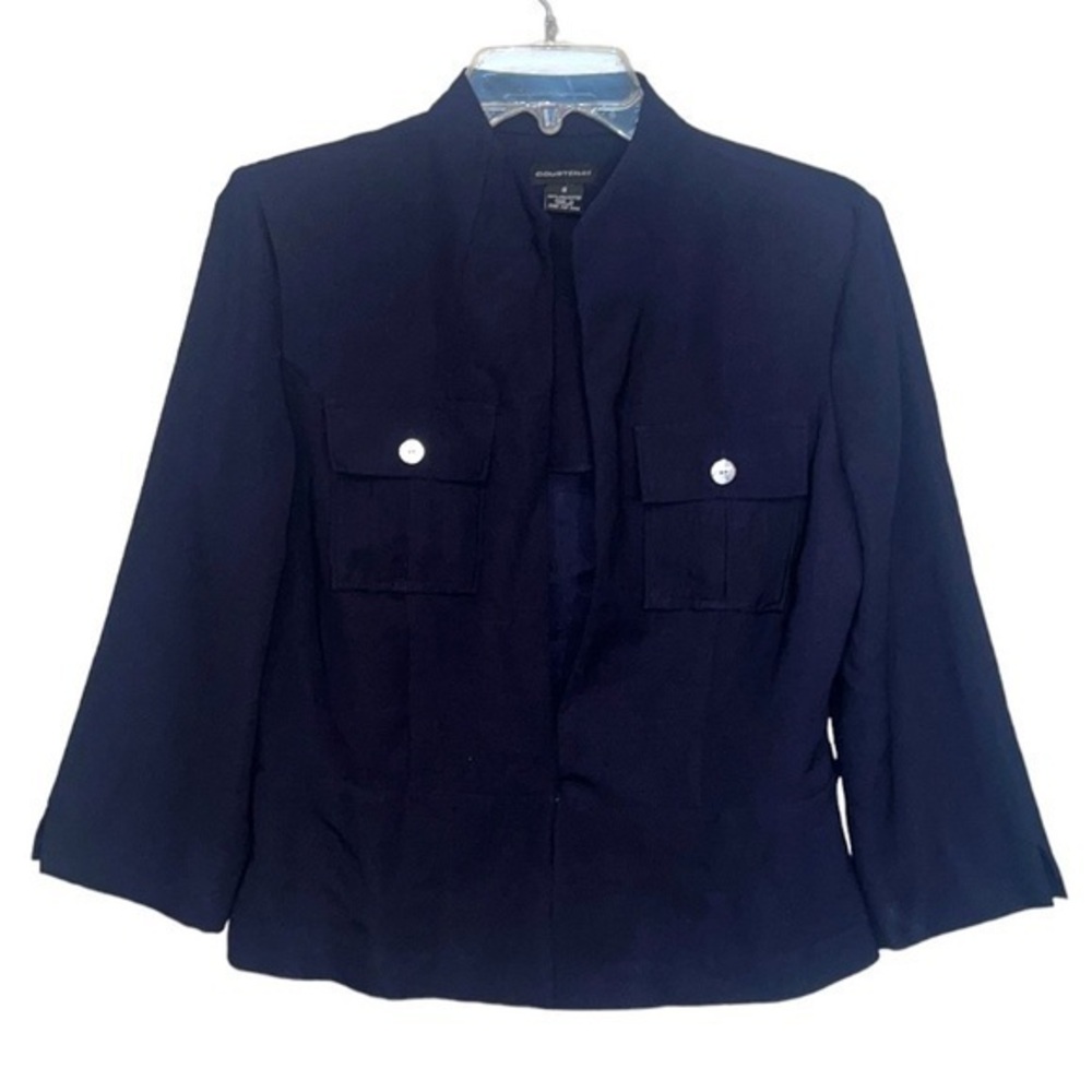 COURTENAY womens navy blue cardigan blazer with shoulder pads size 8